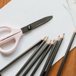 Stationery for sketching and drawing on wooden table